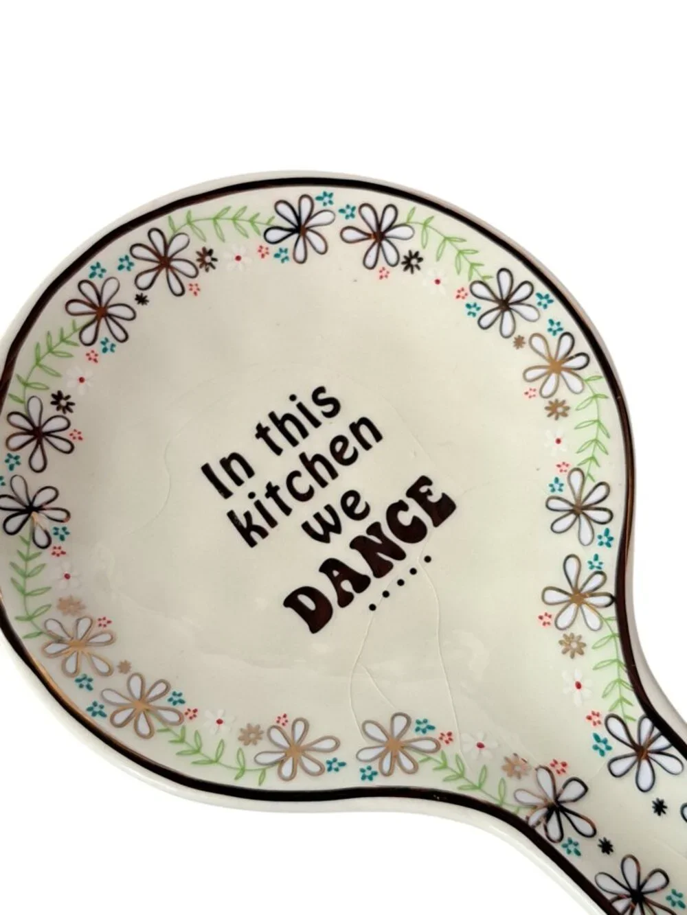 Spoon Rest Natural Life In this Kitchen We Dance Gold Trim